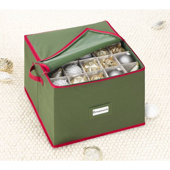Whitmor Large Ornament Box 75 Sections Green. Dual Zippers. Easy Carry Handles - Picture 2 of 4